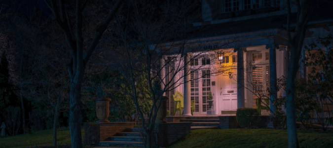 a home at night in the middle of the winter