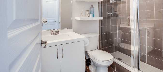 a white and gray bathroom