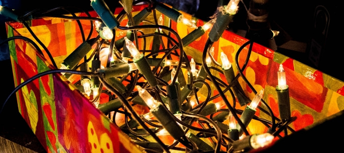A box of working Christmas lights